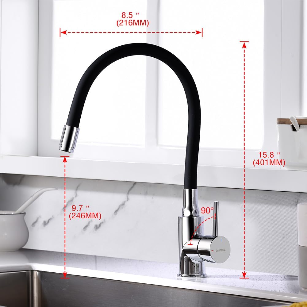 GRIFEMA G4002-2 Flexible 360° Rotatable Chrome Black Kitchen Sink Mixer Tap