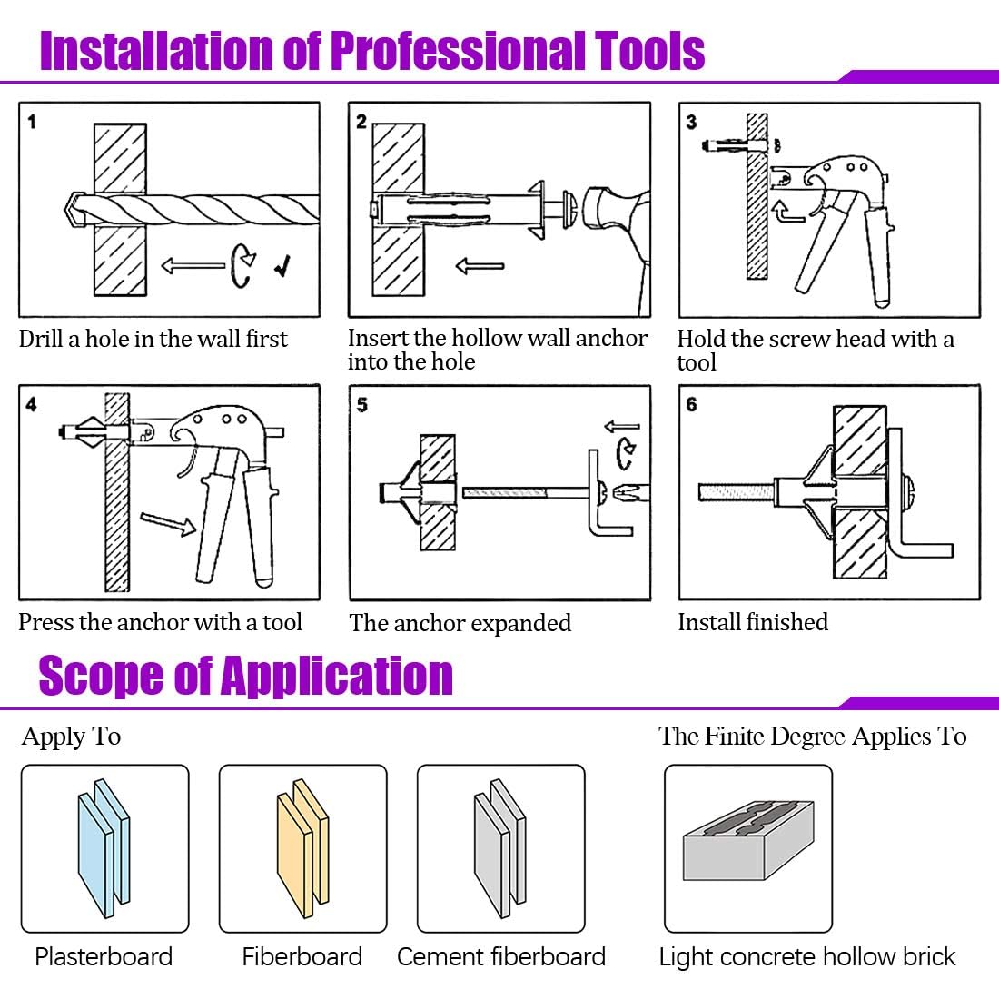 Heavy Duty Zinc Plated Steel Molly Bolt 5x52mm Anchor Set