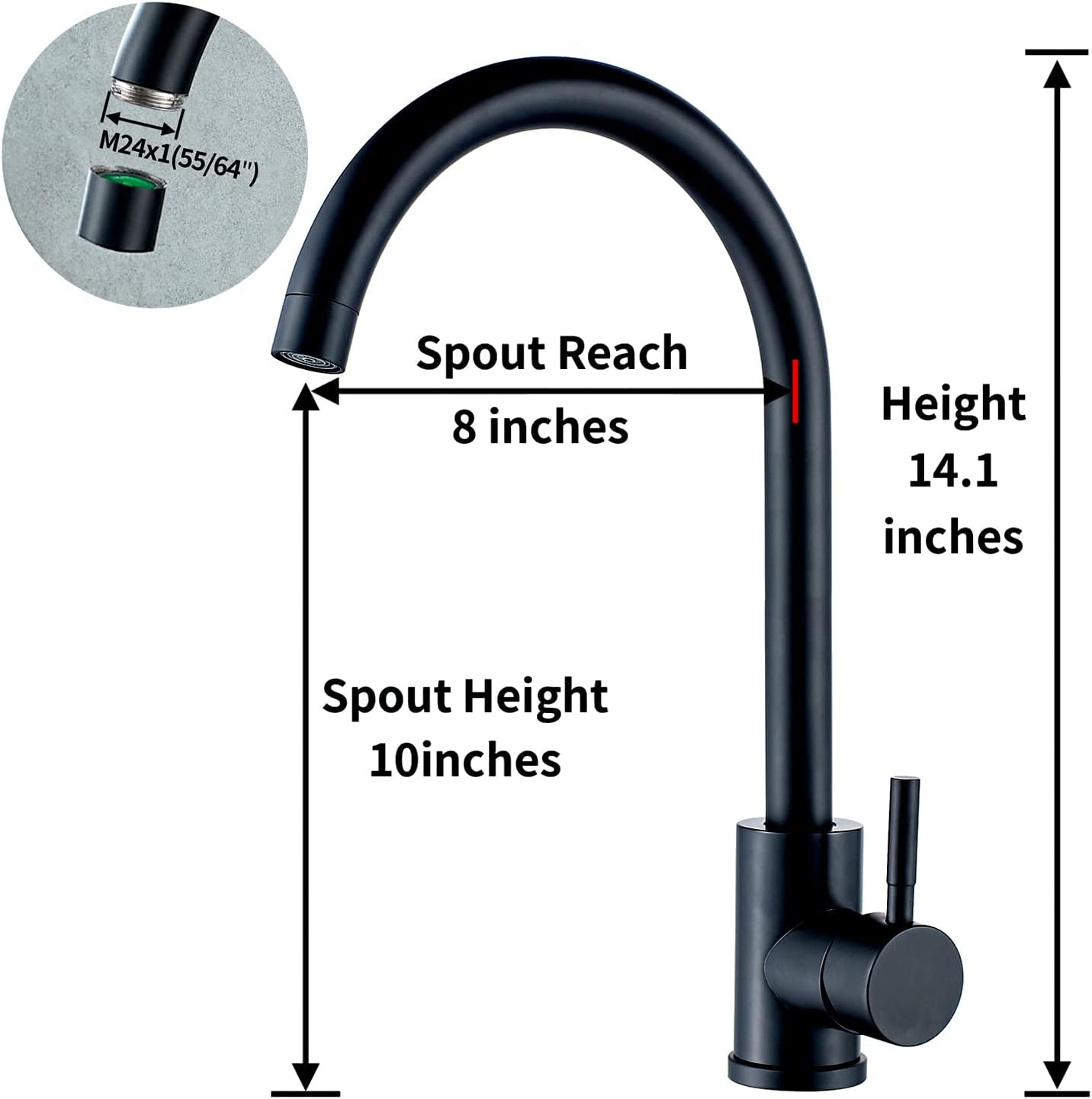 KOHONBY High-Arc Single-Handle Matte Black Stainless Steel Kitchen Faucet