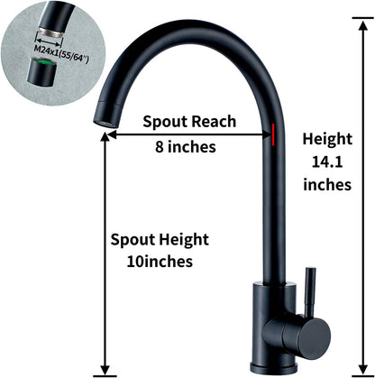 KOHONBY High-Arc Single-Handle Matte Black Stainless Steel Kitchen Faucet