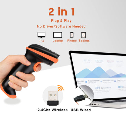 Tera D5100 Wireless 2D QR Barcode Scanner with 100m Range