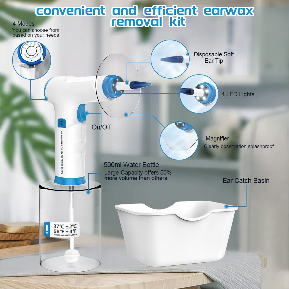 Temodu W30 Rechargeable Electric Ear Wax Removal Kit with Irrigation System and Disposable Tips