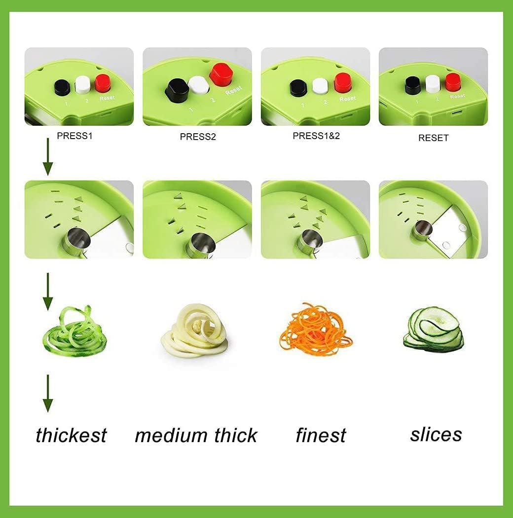 Womdee SLC-292 5-in-1 Handheld Spiralizer Vegetable Slicer Green