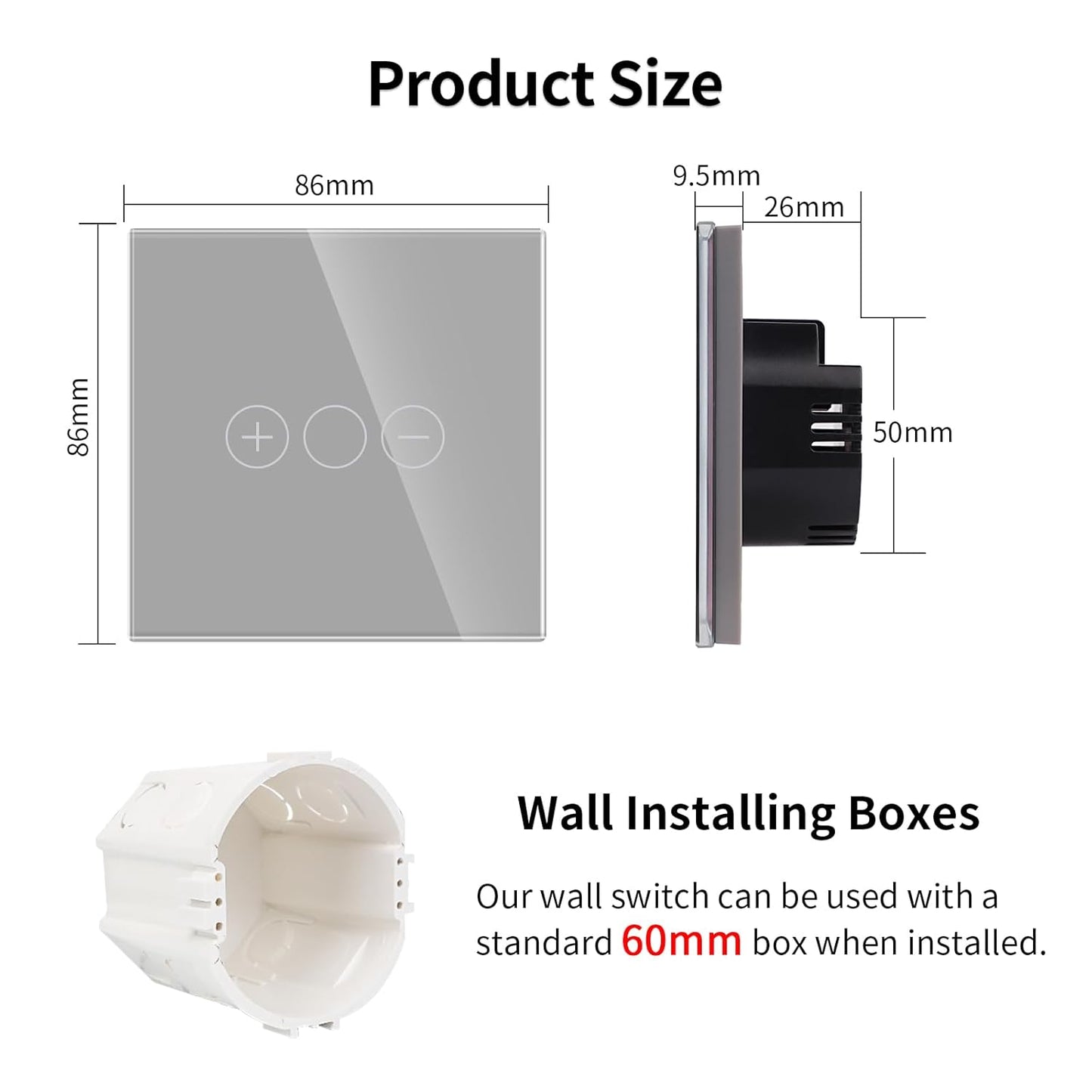 JIMEIDA Grey Touch Dimmer Switch for LED Lights – 86mm