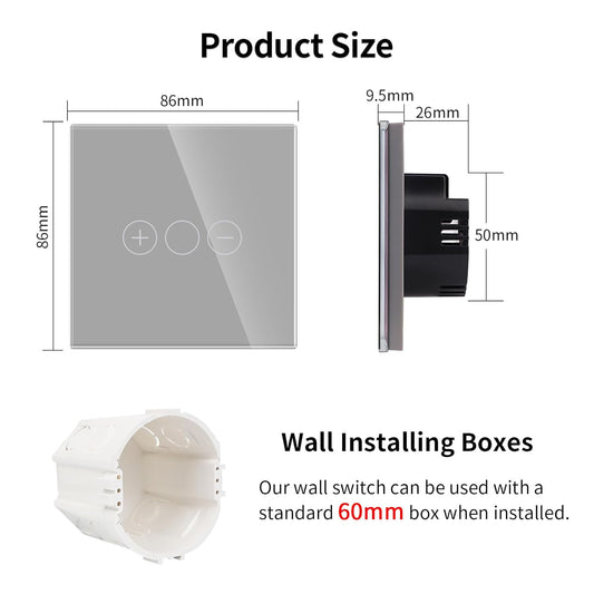 JIMEIDA Grey Touch Dimmer Switch for LED Lights – 86mm
