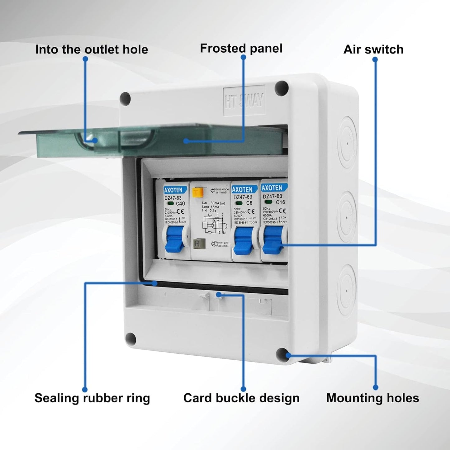AXOTEN IP65 Surface Mount Fuse Box, 5 Modules, 40A