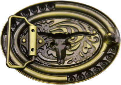 Men's Western Gold Belt Buckle with Bull Horns
