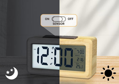 aboveClock Digital Alarm Clock Wood with Sensor Module Table Clock Snooze Date Temperature Brightness Adjustable