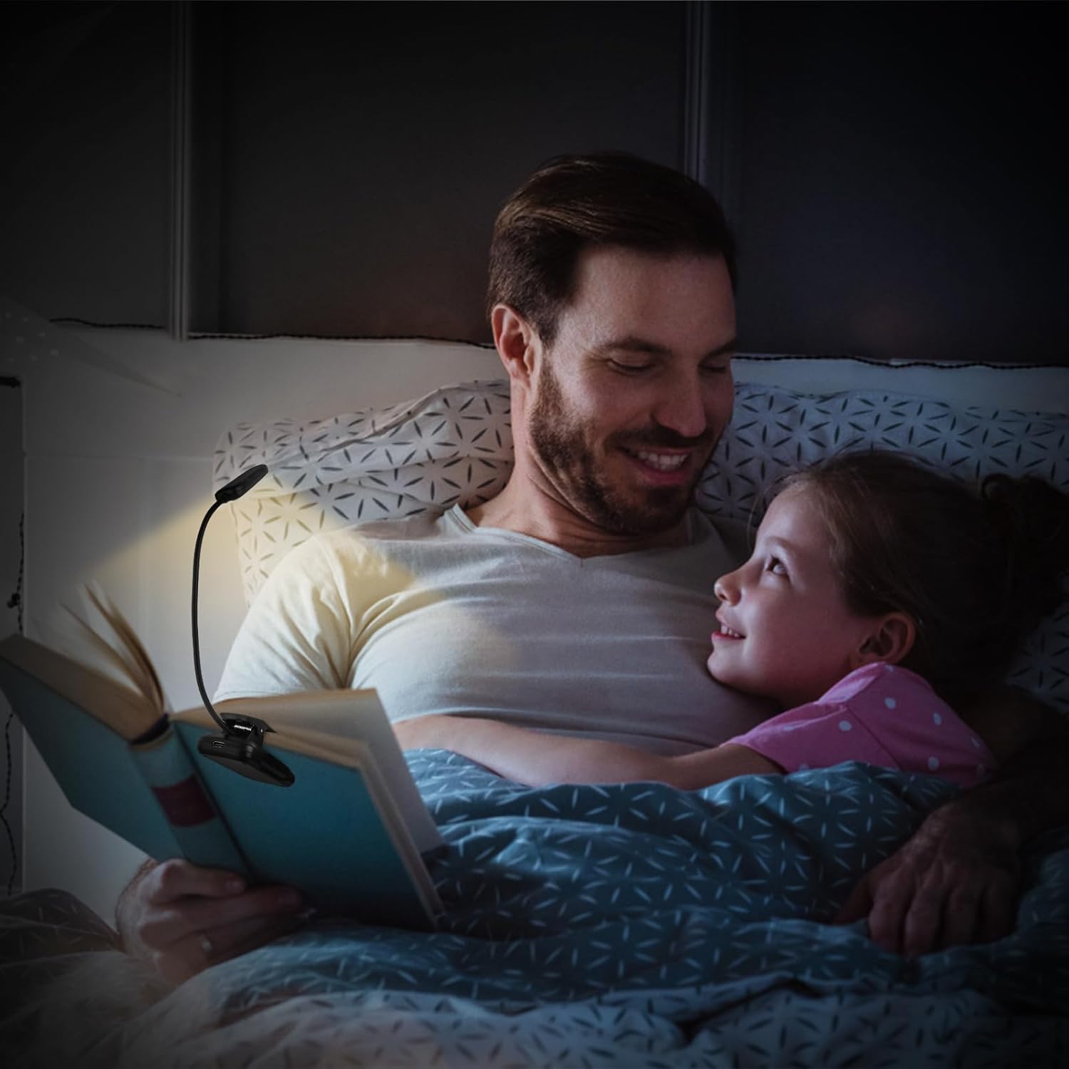Amolaty LED Rechargeable Book Light, 9 Modes, Clip-On