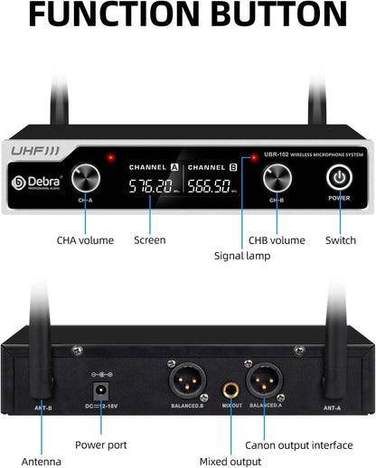 D Debra UHF Wireless Microphone System with Dual Handheld Mics