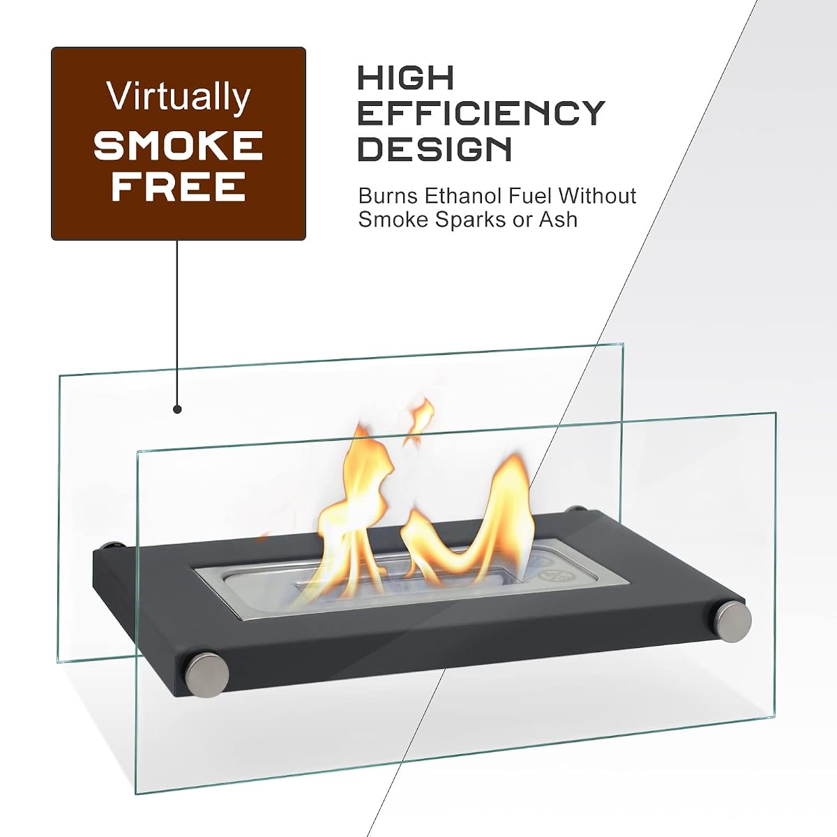 BRIAN & DANY Tabletop Fire Pit Portable Rectangle Ethanol Fireplace with 2 Glass Panels