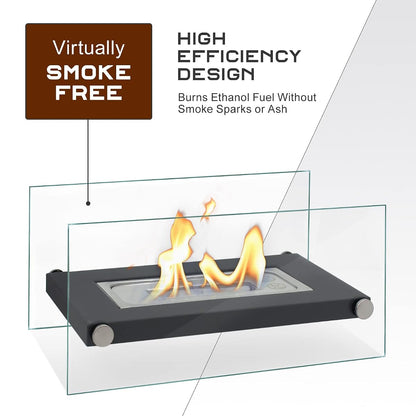BRIAN & DANY Tabletop Fire Pit Portable Rectangle Ethanol Fireplace with 2 Glass Panels