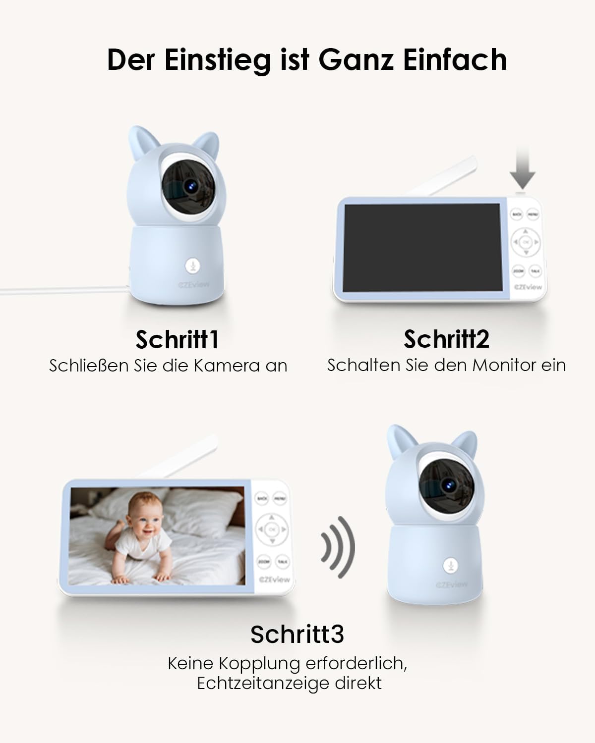CZEview BM6 2K Baby Monitor with 4X Zoom, 5.5" HD WiFi Display, Night Vision, 2‑Way Talk & Colourful Night Light