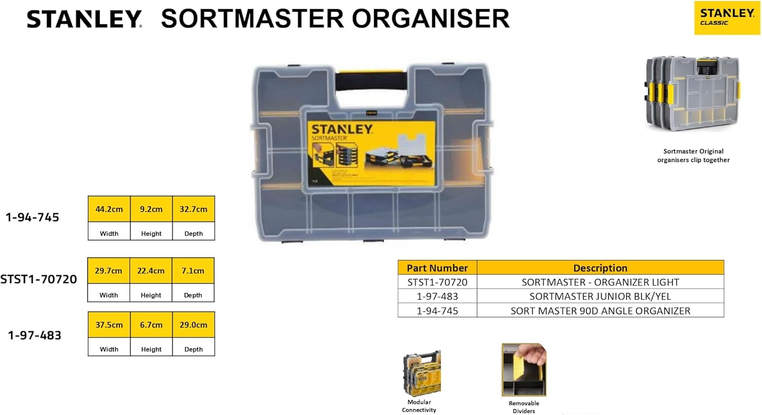 Stanley SortMaster Junior 1-97-483 Compact Organizer: Adjustable Storage for Small Parts