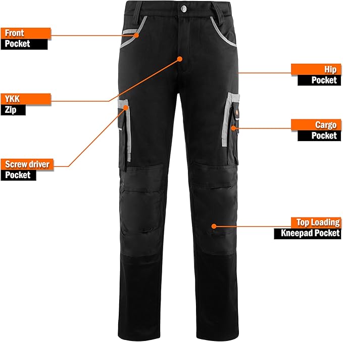 WrightFits Olympian Pro Men's Heavy-Duty Cargo Work Trousers - Knee Pockets