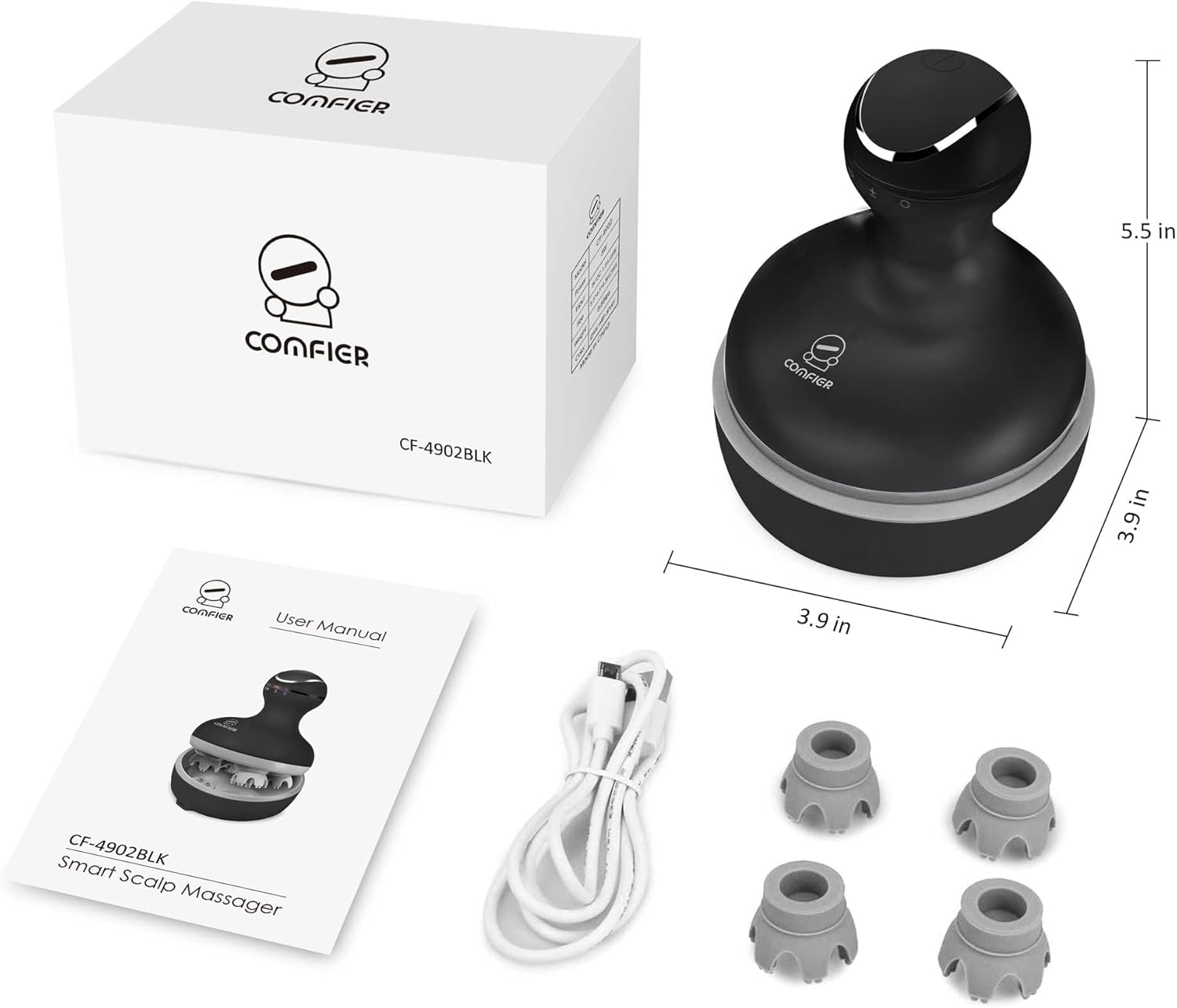 COMFIER Waterproof Cordless Scalp Massager with 4‑Head 28‑Node Design