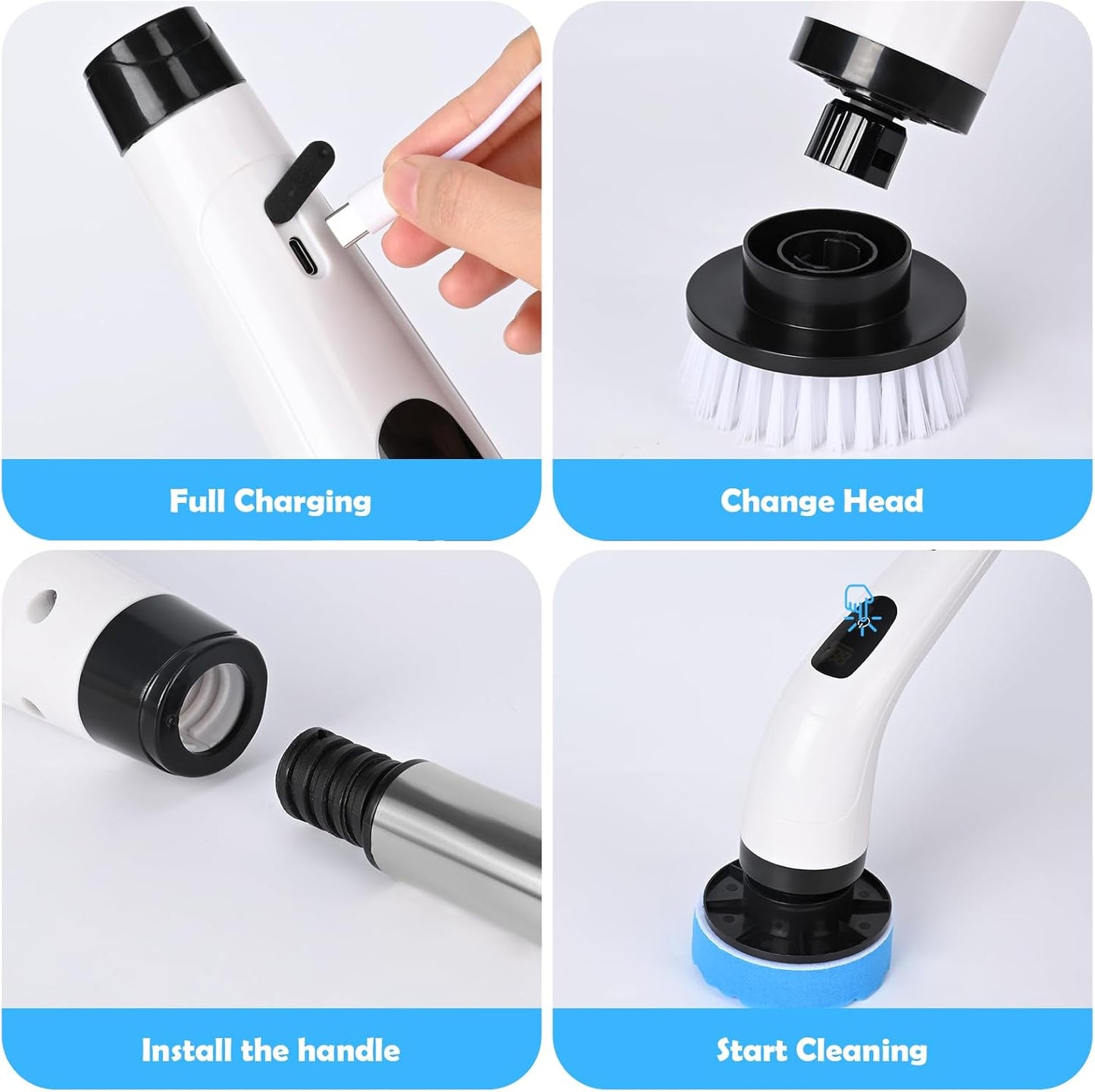 Euakee Cordless Electric Cleaning Brush with 8 Interchangeable Heads