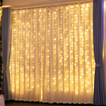 Barokee 300 LED Curtain String Lights with Remote, 8 Modes, USB Powered, IP44 Waterproof, Warm White, 3 x 3 m