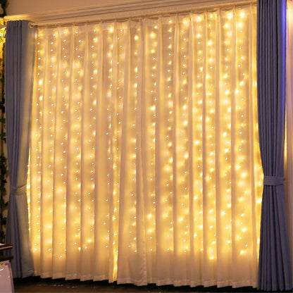 Barokee 300 LED Curtain String Lights with Remote, 8 Modes, USB Powered, IP44 Waterproof, Warm White, 3 x 3 m