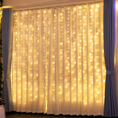 Barokee 300 LED Curtain String Lights with Remote, 8 Modes, USB Powered, IP44 Waterproof, Warm White, 3 x 3 m