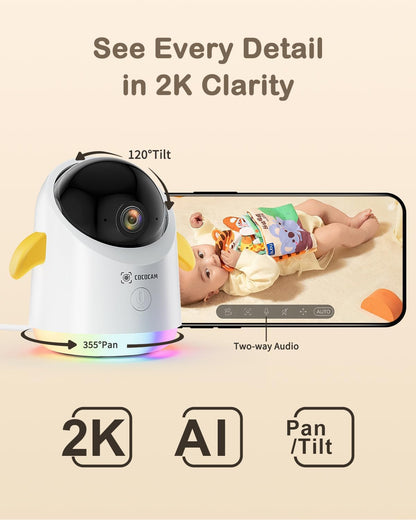 COCOCAM 2K WiFi Baby Monitor 355° Pan & Night Vision