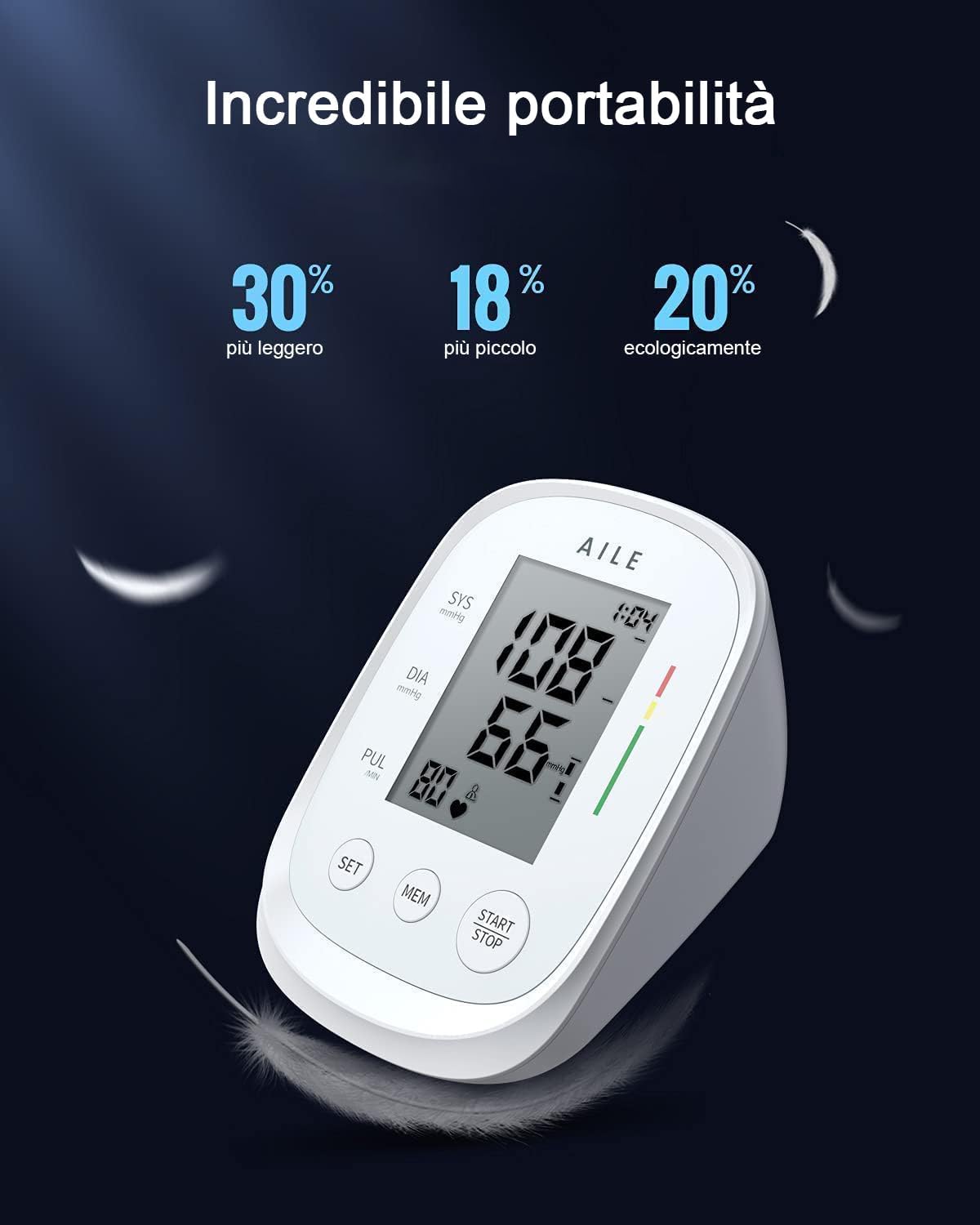 AILE Arm Pressure Gauge Large Arm Blood Pressure Monitor 8.7-16.5 Inches 2 x 99 Readings White