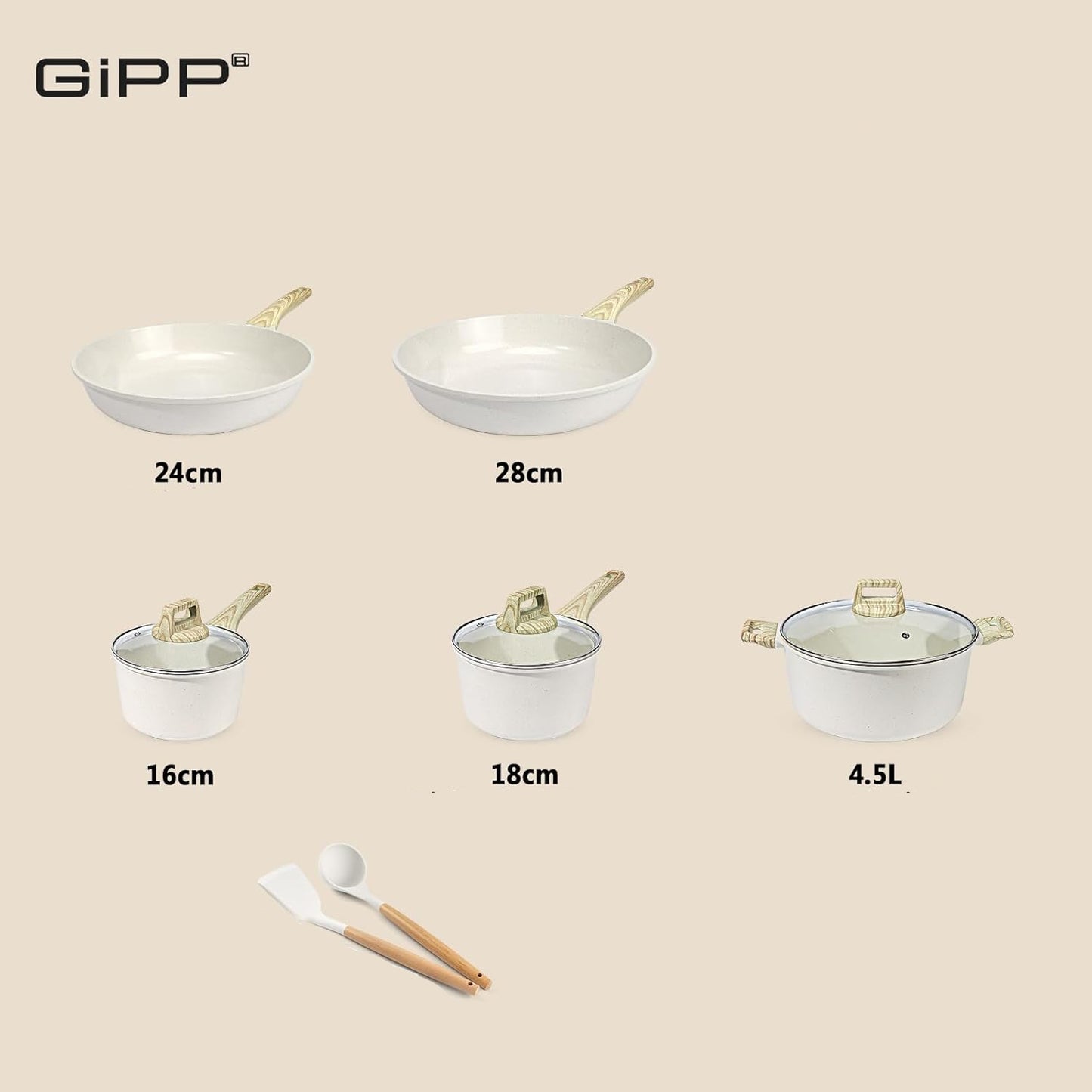 GiPP 17-Piece Nonstick Cookware Set with Aluminum Pans