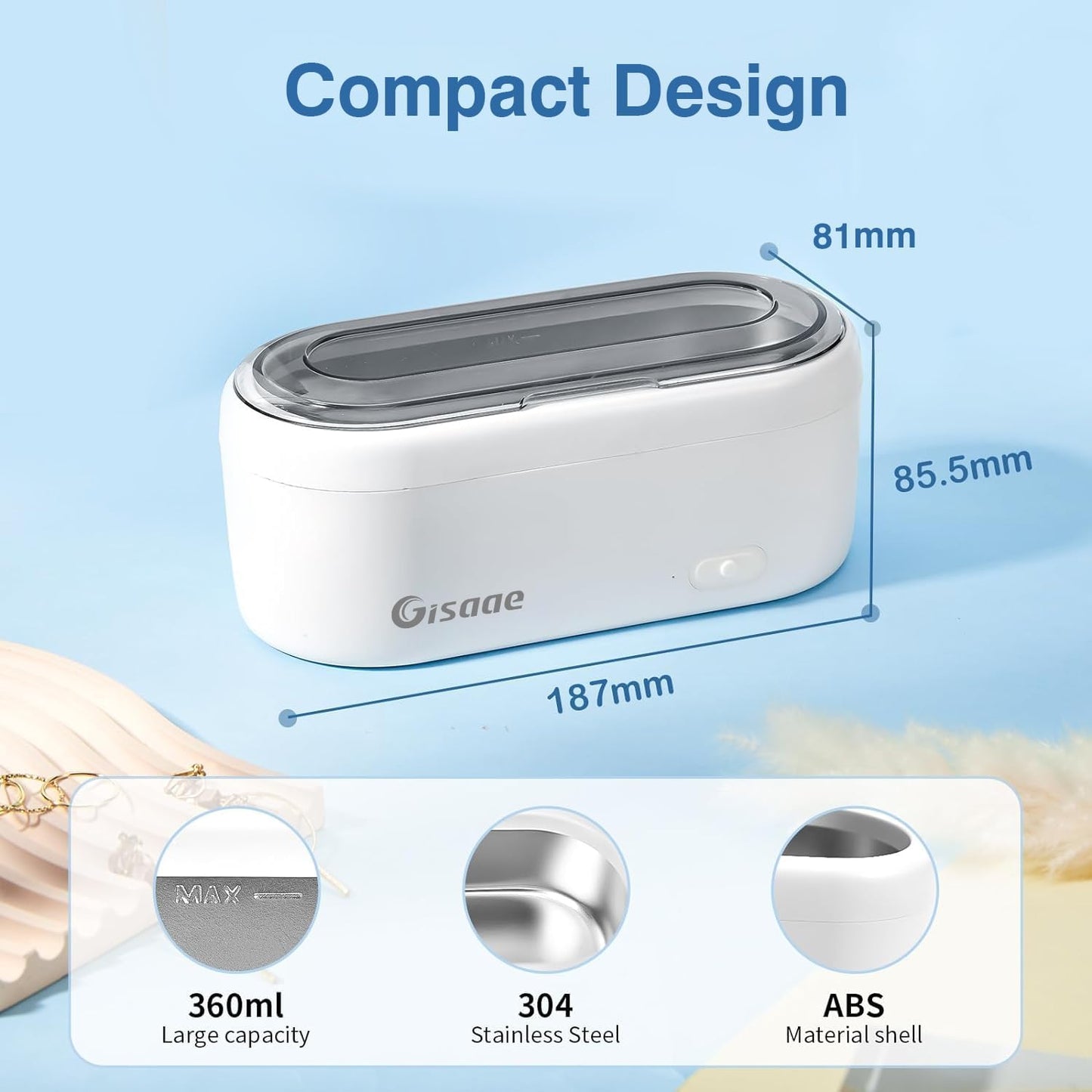 Gisaae 360ml Ultrasonic Cleaner Machine 47KHz High Frequency for Dental Jewellery