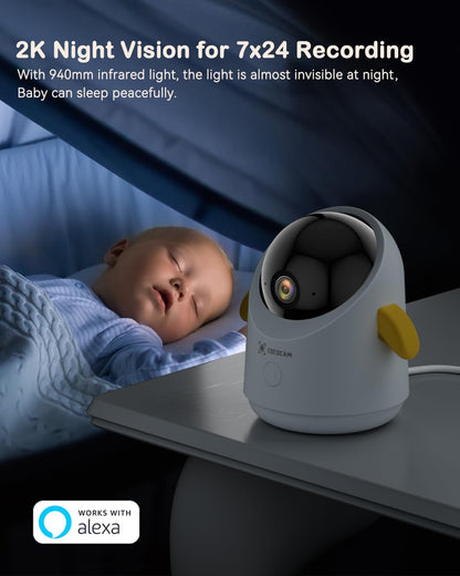 COCOCAM 2K WiFi Baby Monitor 355° Pan & Night Vision