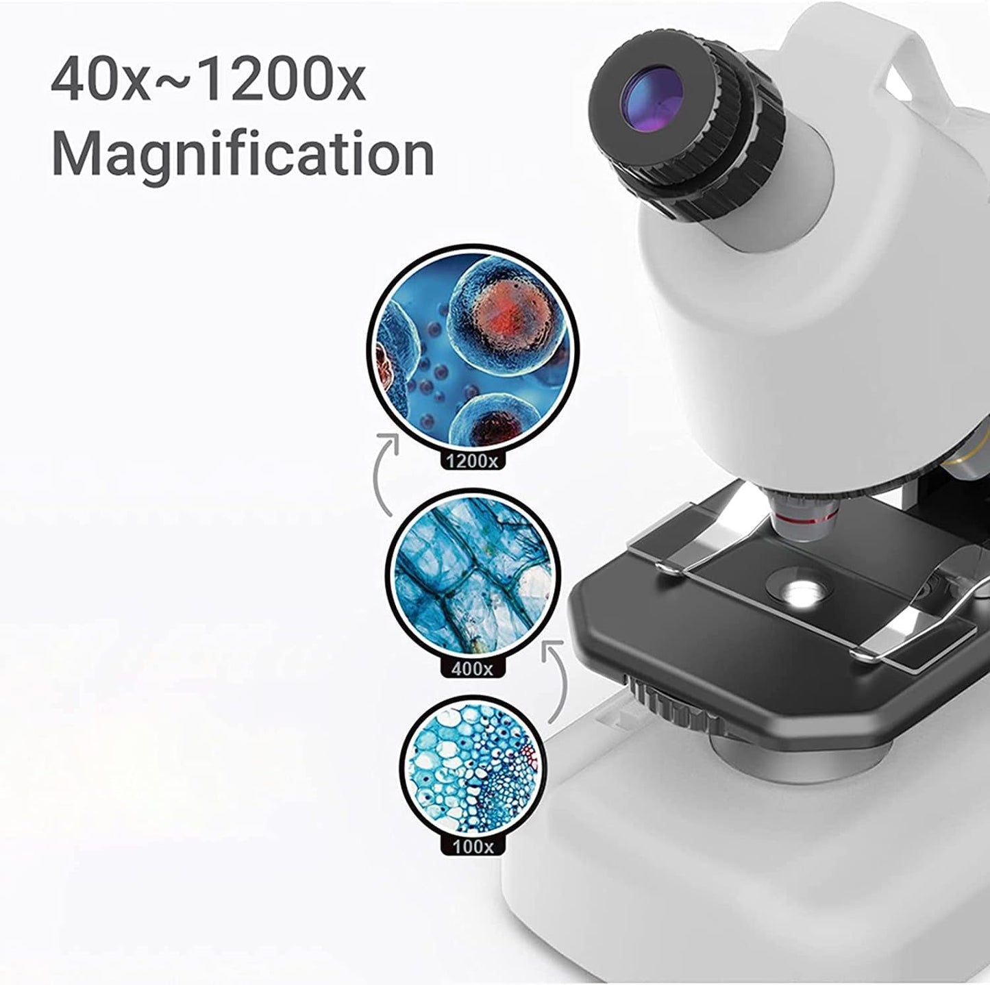 HYRENEE Kids Microscope 40-1200x Zoom STEM Kit with LED Light