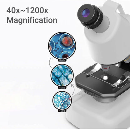 HYRENEE Kids Microscope 40-1200x Zoom STEM Kit with LED Light