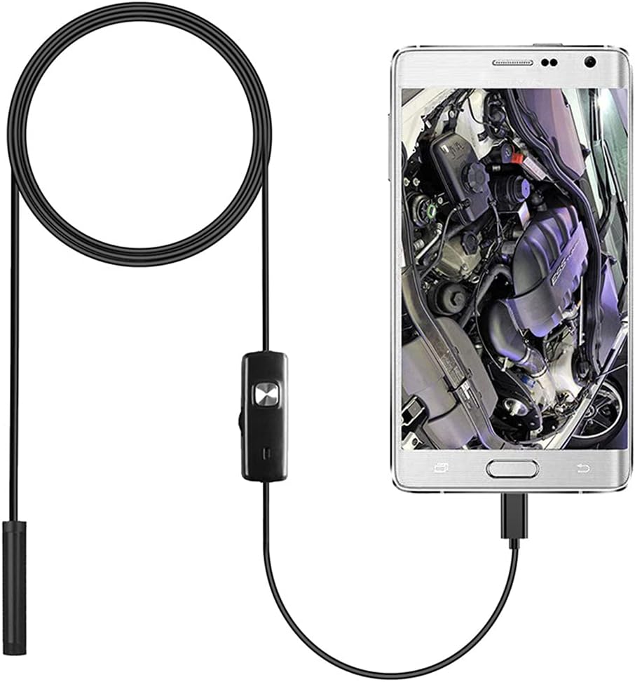 Riiichflowshop USB Borescope Inspection Camera 7mm Lens 6 LED Lights with Side Mirror Magnet Hook for Phone PC