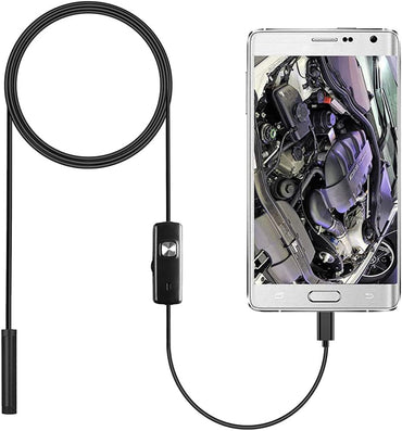 Riiichflowshop USB Borescope Inspection Camera 7mm Lens 6 LED Lights with Side Mirror Magnet Hook for Phone PC