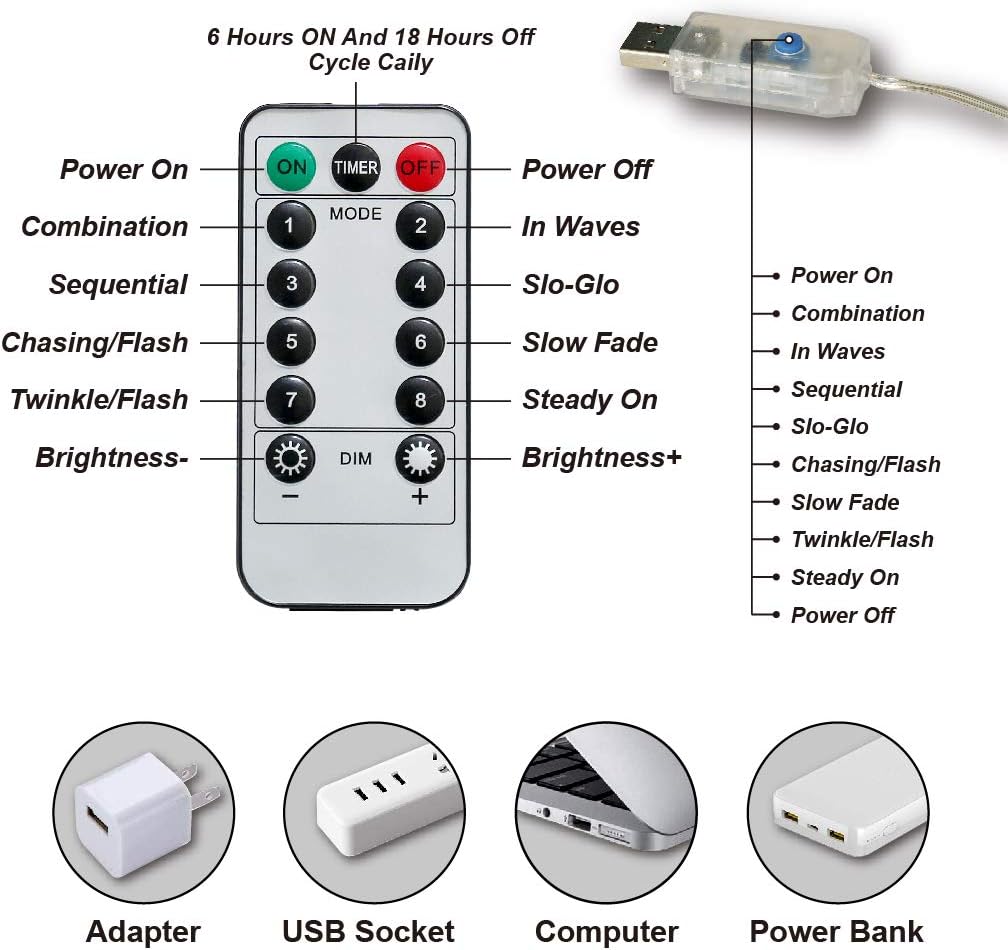 Barokee 300 LED Curtain String Lights with Remote, 8 Modes, USB Powered, IP44 Waterproof, Warm White, 3 x 3 m