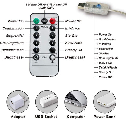 Barokee 300 LED Curtain String Lights with Remote, 8 Modes, USB Powered, IP44 Waterproof, Warm White, 3 x 3 m