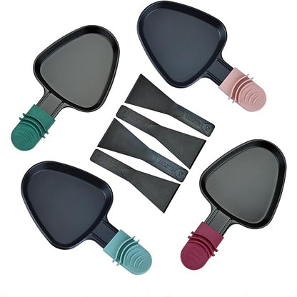 Raclette Replacement Pans, 4 Pieces Mini Raclette Grill Pans Non-Stick Cheese Melt Pans with 4 Raclette Spatulas for Universal Electric Grill Cooking Cheese and Eggs (Triangle)