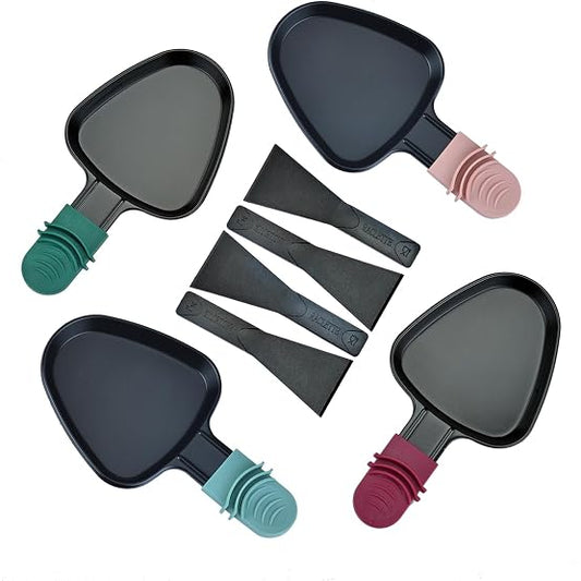 Raclette Replacement Pans, 4 Pieces Mini Raclette Grill Pans Non-Stick Cheese Melt Pans with 4 Raclette Spatulas for Universal Electric Grill Cooking Cheese and Eggs (Triangle)