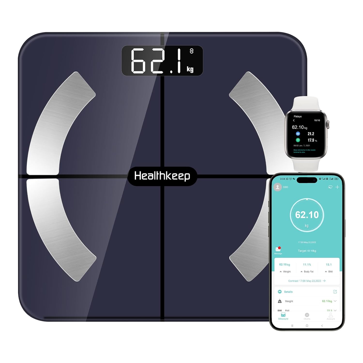 Healthkeep Smart Bluetooth Body Fat Scale – Dark Blue 180lb Capacity