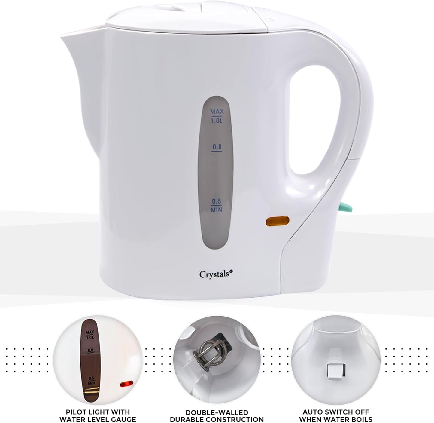 Crystals Cordless 1L Electric Kettle – Lightweight Portable Boiling Solution