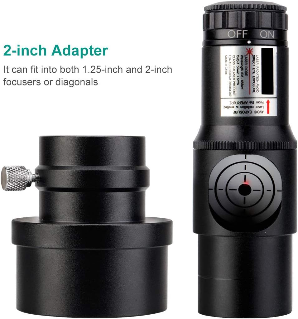 SVBONY SV121 Red Laser Collimator Adjustable 1.25 inch Collimation Eyepiece with 2 inch Adapter for Newtonian Dobsonian Reflector Telescope