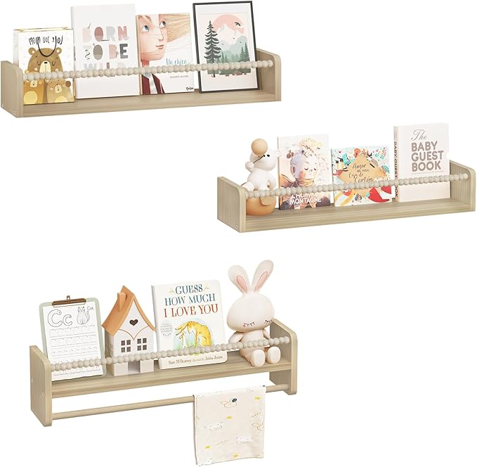 WOLTU 3‑Piece Solid Wood Children’s Floating Bookcase Set