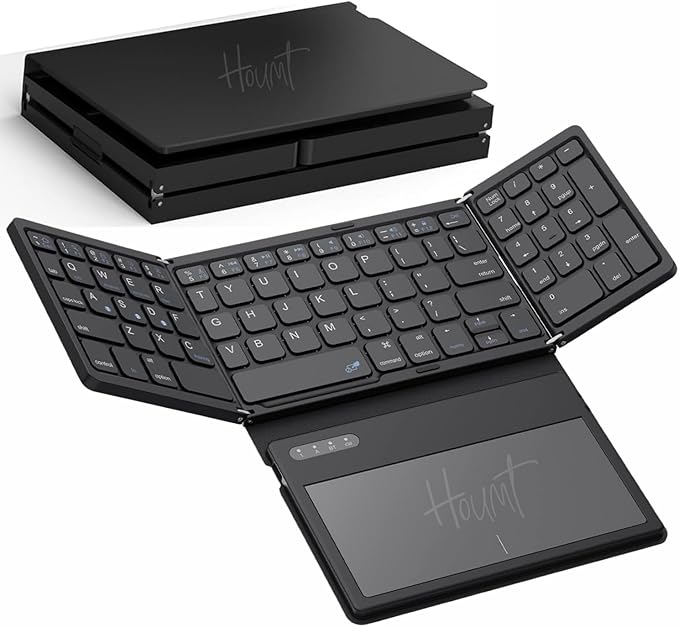 HOUMT Foldable Full-Size Bluetooth Keyboard with Touchpad & Numeric Keypad
