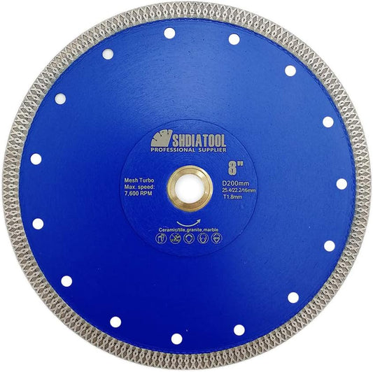 SHDIATOOL Premium 8-Inch Diamond Turbo Mesh X-Rim Ceramic Tile Cutting Blade