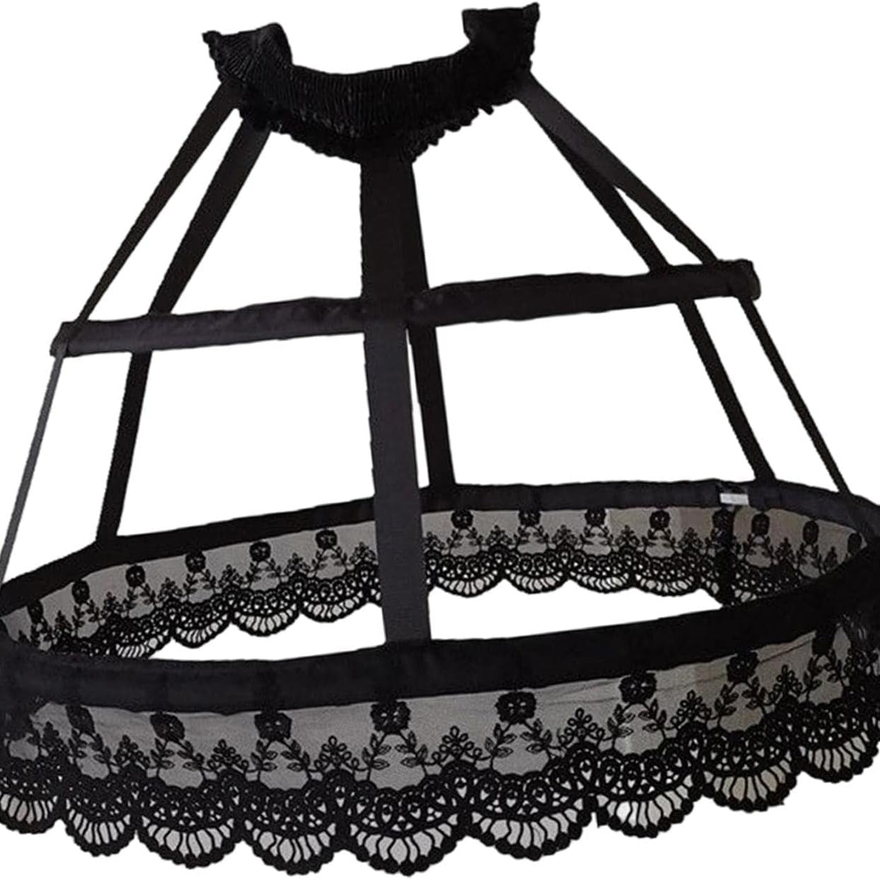 Tachiuwa Vintage Style Women 2 Hoops Pannier Petticoat Skirt Wide Waistband Ruffles Birdcage Hollow Out for Wedding Girls