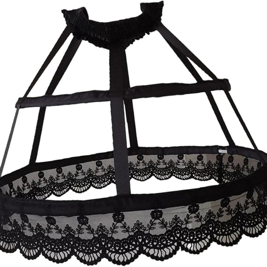 Tachiuwa Vintage Style Women 2 Hoops Pannier Petticoat Skirt Wide Waistband Ruffles Birdcage Hollow Out for Wedding Girls