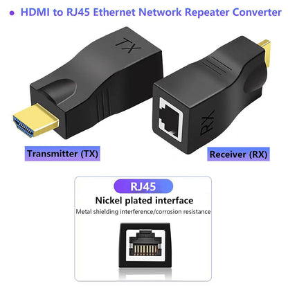 AieSHOP HDMI Extender Over Ethernet Cat 5e/6 Cable 1080P Up to 98ft RJ45 to HDMI Converter for HDTV Projector Monitor