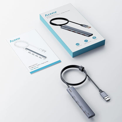 Aceele 4-Port USB 3.2 Gen 2 Hub, 10Gbps SuperSpeed Data Splitter, 1.2M Cable