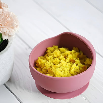 NOWFLY Silicone Bowl with Wooden Spoon, BPA‑Free Non‑Slip,Wine Red