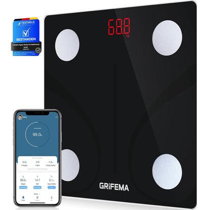 GRIFEMA GA2001 Digital Bathroom Scale with Bluetooth - Black