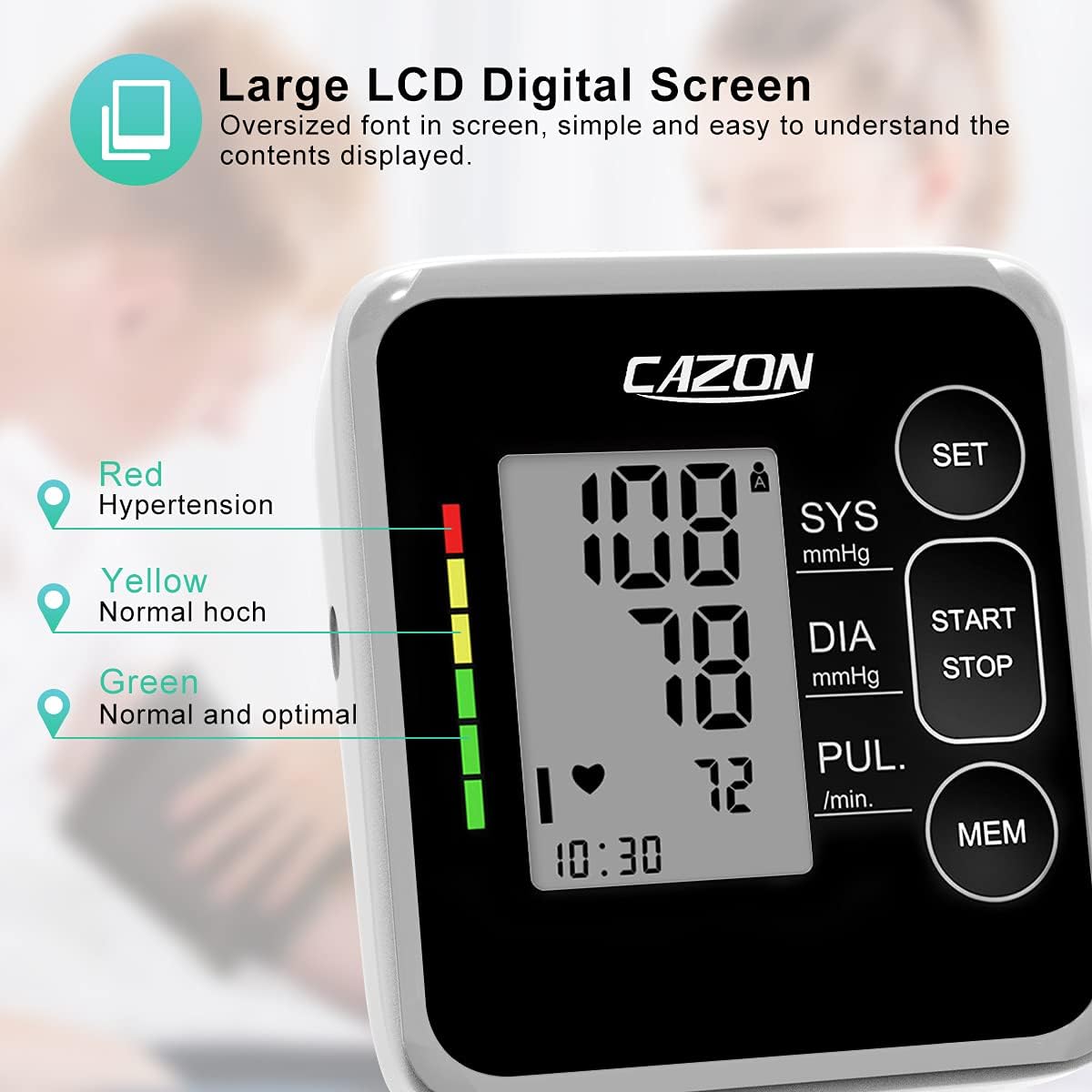 CAZON Digital Blood Pressure Monitor Upper Arm Automatic 2x100 Memory